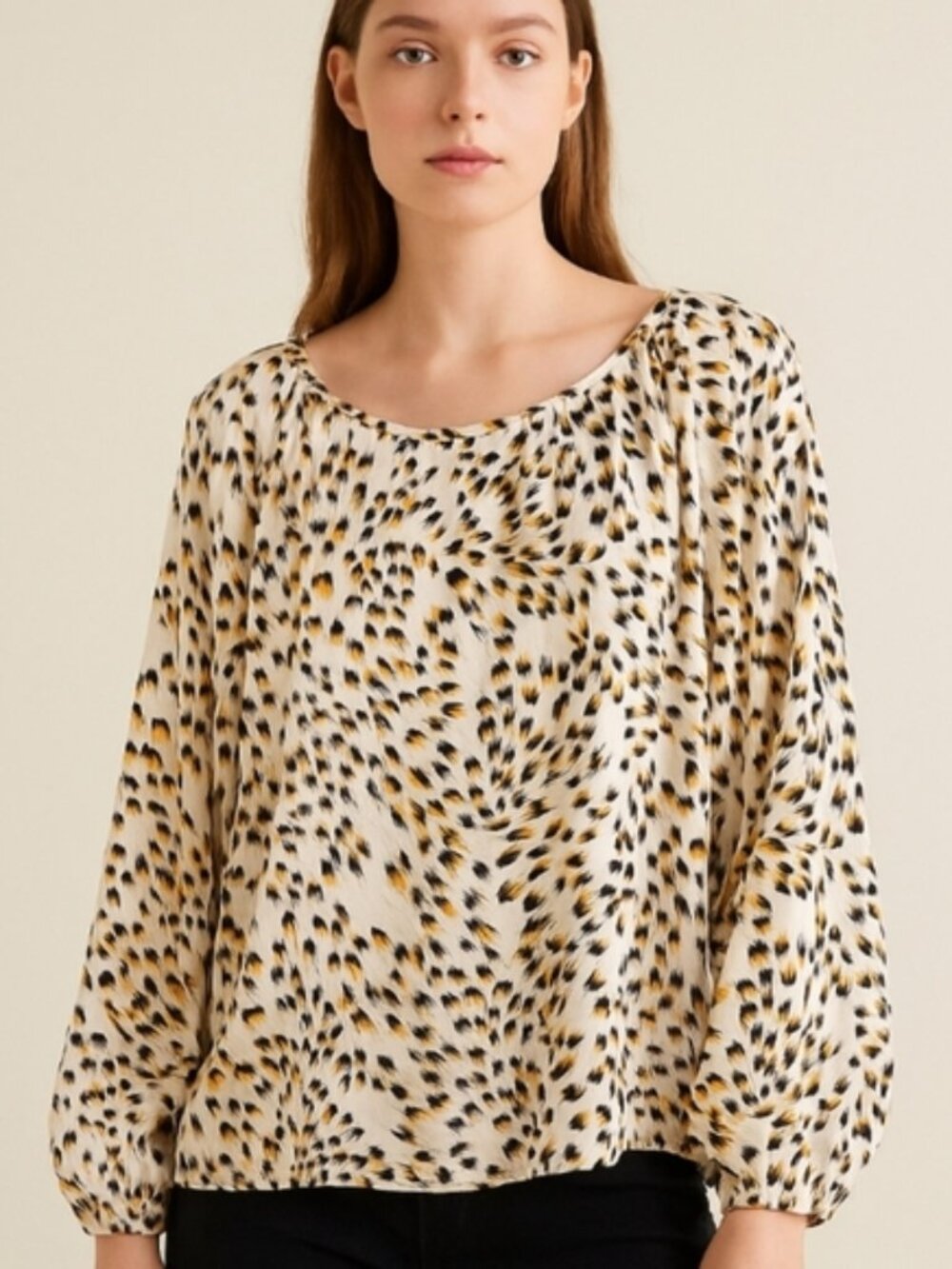 CABI  animal print Long sleeve Round Neck Lagenlook  Blouse XL